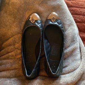 Tory Burch leather and gold flats